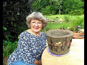 Portland Cement Hypertufa flower pot with tree bark & mushrooms Ga. U.S.A.