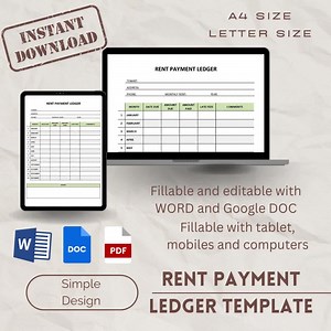 RENT PAYMENT LEDGER Template /financial Statement/small Business Editable Fillable Printable / Easy Design/ready to Print Payment Tracker. - Etsy