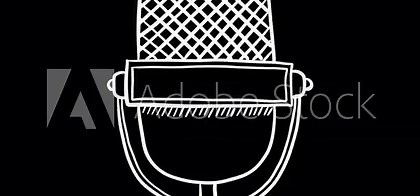 Hand-drawn doodle microphone icon animation on transparent background. Sign of audio podcasting. Alpha channel. 4K video motion graphic animation.