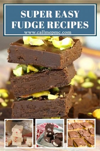 SUPER EASY FUDGE RECIPES 5 Minute Dark Chocolate Fudge contains just two primary ingredients. https://www.callmepmc.com/5-minute-dark-chocolate-fudge/ Peppermint Fudge, three ingredients and 5 minutes (or less) are all you need to make this festive treat. https://www.callmepmc.com/peppermint-fudge-no-chocolate-call-me-pmc/ Cookies & Cream Chocolate Fudge is a decadent, rich, and uniquely flavored dessert combination that you didn't know you needed. https://www.callmepmc.com/cookies-cream-chocola
