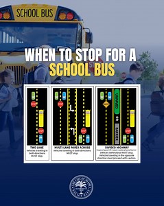 4.4K views · 39 reactions | When to STOP for a school bus? -On a 2-lane road both directions STOP -On highway divided by paved median drivers in both directions STOP Only time traffic does not stop is if there is a raised barrier or at least 5ft of unpaved space separating the lanes. | Miami Police Department | Facebook