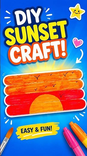 DIY Wooden Sunset Art 🌅 Easy Popsicle Stick Craft for Kids #Kids #Crafts #DIY #Fun