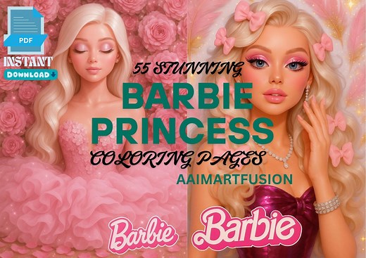 Princess Barbie Coloring Book: 50  Printable Pages (PDF Download) - Etsy