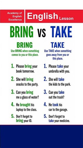 BRING vS TAKE | Beginners to Advanced Level | Academy of English Excellence #english
