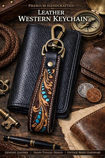 Handmade Tooled Leather Keychain, Turquoise Western Key Fob - Etsy