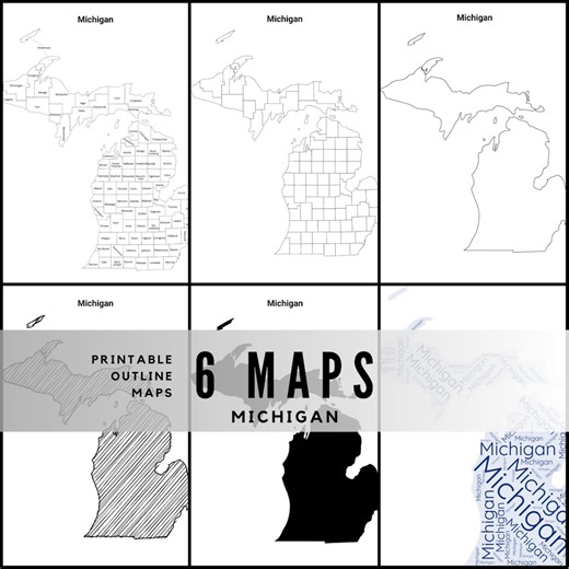 Printable Michigan Maps / State Outline and Labeled Geography Sheets / Letter‑size Educational Printables for Teachers and Students - Etsy Australia