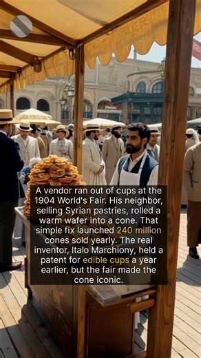 While the 1904 World's Fair story is famous, the ice cream cone's origins are more complex. A year before the fair, Italo Marchiony, an Italian immigrant in New York, received a patent for a machine that molded edible ice cream cups. He had been selling ices from a pushcart and needed to stop customers from taking his glass cups. His invention was a small, flat-bottomed, fluted edible cup. Meanwhile, at the St. Louis Fair, multiple vendors, including Syrian immigrant Ernest Hamwi and Abe Doumar