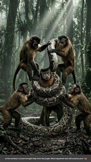 Monkey Army Saves Their Friend From Giant Python 🐍 #monkey #python #shorts