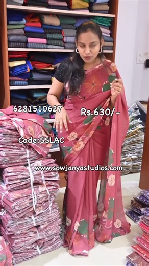 Sowjanya Darna on Instagram: "Code:SSLAC Rs.630/- Shipping Additional Our website www.sowjanyastudios.com Or WhatsApp 6281510627 With Blouse 🌹 No COD Note: STORE VISIT MINIMUM 5000/- Bill Wholesale Purchase Only 📍StoreLocation: D mart opp lane,4th right , kamala nagar, Medipally, Hyderabad,500098, call6300201341 Note:The colours you see on your device may slightly vary due to the difference in an individual’s monitor. @sowjanyastudios #viralvideos #viral #trendingreels #trending"