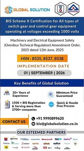 BIS Certification for Switch Gear and Control Gear Equipment Operating at Voltages