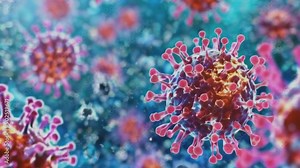 Close-up view of a virus or bacteria under a microscope, illustrating the detailed structure of viral particles, useful for scientific and medical contexts.