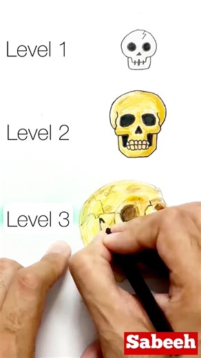 How to Draw Scary Skull 💀 (Levels) #art #drawing #sketch #shorts #skull