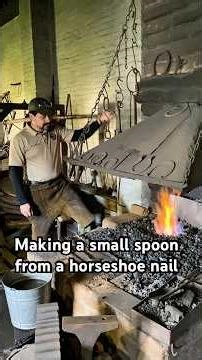 Forging a small spoon from a large horseshoe nail in the blacksmith shop at Sutter’s Fort