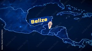 Belize country border 3D visualization, modern map outline, travel