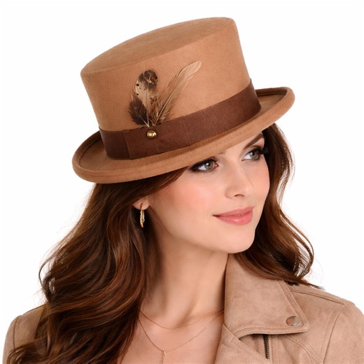 Beige Top Hat Feather Vintage Wedding Formal Boho Style Women Elegant Fashion - Etsy