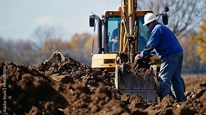 An equipment operator checking the oil levels and changing the filters on a backhoe essential tasks for maintaining its performance and longevity.