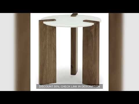 Signature Design by Modern End Table with Marble Top, White & Light Brown