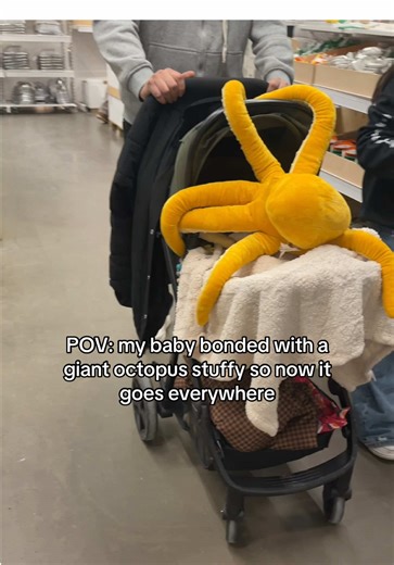 POV: my baby bonded with a giant octopus stuffy so now it goes everywhere 😭🐙 Nap time doesn’t stop just because we’re shopping. If the octopus isn’t there… the nap isn’t happening. Parenting really humbles you in public. @IKEA #babyessential #momtok #octopusplush #relatablemom #funnyparenting