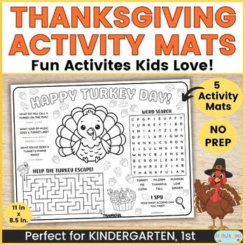 Thanksgiving Activity Mats, Holiday Placemats, No-Prep Party Activity