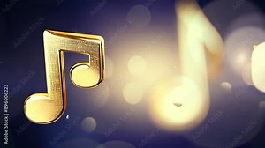 Shimmering golden musical notes floating on a bokeh background for music videos, music festival promotional content, concert and musical events ads. Animated musical notes