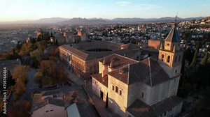 Granada, Spain: Aerial drone footage of the Granada old town with the famous Alhambra citadel. Stock Video
