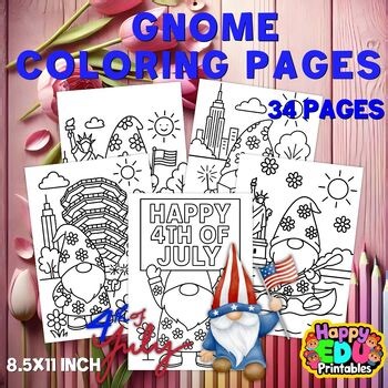 4th of July Coloring Pages | Gnome Color Sheets Printables | Independence Day