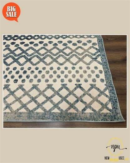 USED Modern Rug 8x10, Abstract Rug, Oat and Blue, Raised Pattern, Modway Rug Collection