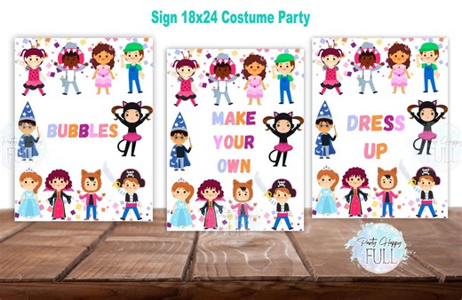 Editable Sign Costume Party, Birthday Sign, Dress up Party, Girls Costume, Monster Party, Costume Birthday - Etsy