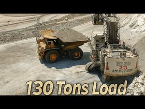 Liebherr Electric Shovel Loading BELAZ Trucks with Massive 130 Tons of Overburden | Mining Power