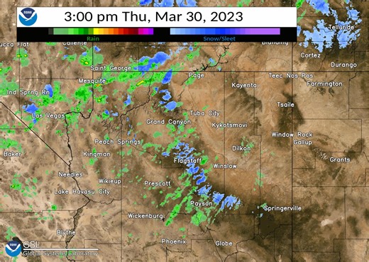 Radar Check! As expected, shower coverage has picked across much of northern AZ. It's a messy mix of rain, snow, and graupel. Likewise, the windy conditions are leading to a lot of blowing snow for the places that are or did receive snowfall today. #azwx | US National Weather Service Flagstaff Arizona