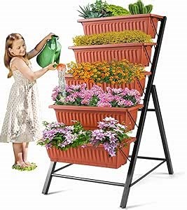 SEJOV 4FT Vertical Raised Garden Bed, 5 Tiers Planter Box with Drainage System for Herb Vegetables Flowers, Elevated Garden Bed Perfect for Patio Balcony Greenhouse Outdoor and Indoor Garden Planters