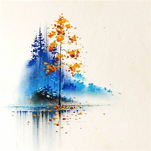 Beautiful oil pastel scenery drawing with an autumn tree for beginner | Morning Drizzle