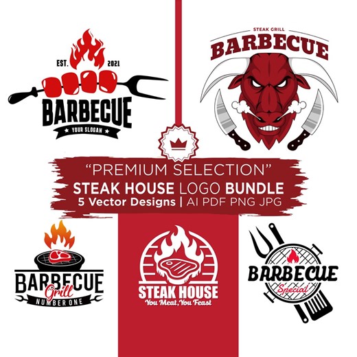 Premium Steakhouse and Barbecue Logo Bundle – 5 Bold Grill & BBQ Branding Designs for Restaurant, Butcher and Food Business - Etsy UK