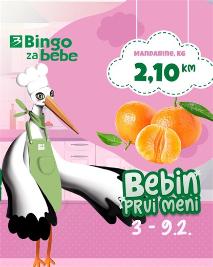 Bingo roda opet donosi akcijske cijene i ukusne recepte! 🍼🥣 Otkrij ih u brošuri "Bebin prvi meni" na 👉 https://shorturl.at/bCBjh | Bingo