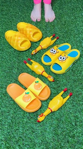 Crispy chicken sandals 🍗✨ Squeaky chaos slippers 🐥🔉 #viralshorts #love #trending