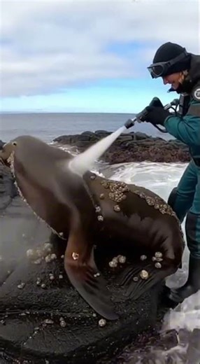 Saving a Sea Lion Covered in Shells and Barnacles – A Brave Rescuer’s Gentle Help 👩🐚