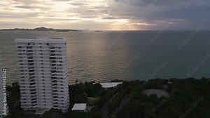 Pattaya Thailand aerial view of Ko Lan island at sunset from gulf of Thailand