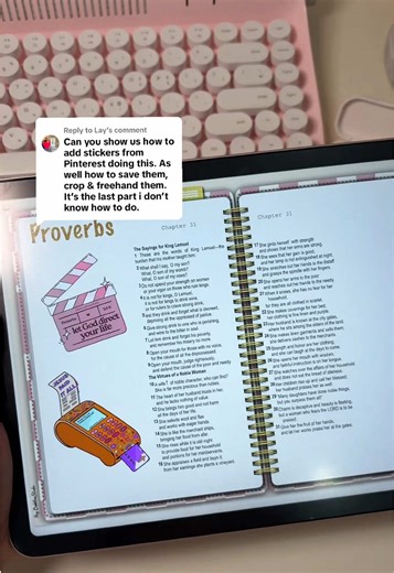 Replying to @Lay .. here's how to add images / stickers from Pinterest. ✅Hold and Drag images from Pinterest on a WEB BROWSER (don't use the app) and then crop using the freehand tool ✅you can also SAVE images from pinterest and then HOLD & DRAG images from your photo gallery ✅or just use the image tool inside your note-taking app hope this helps❤️ Digital Bible: by Hey Bubbles Studio (link in bi0) App: Goodnotes #digitalbible #biblejournaling #ipadgirlie #ipadtiktok #ipadtips