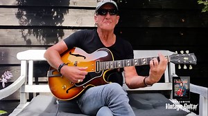 Jan Akkerman (Focus) comps a bit on his ’64 Gibson L-4. Check out Wolf Marshall’s in-depth “Fretprints” feature on Jan in the August issue. http://goo.gl/WjvTnf | Vintage Guitar magazine