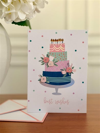 Foiled Birthday Cake Card: Rhinestone Flowers, Matching Envelope 3D - Etsy