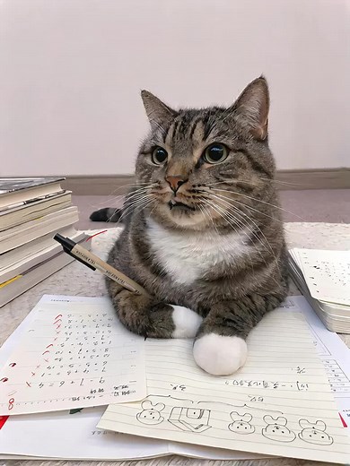 Doing Homework with a Cute Cat