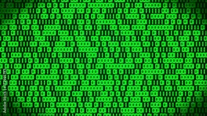 3d animation of a green binary code. Motion background.