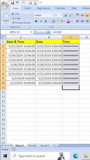 #shots | How to Separate Date and Time in Excel.