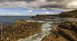 Time Lapse of Sea Rock Cliffs in Achill Island on Wild Atlantic Way in Ireland.