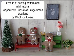 DIY sewing Primitive Fabric Christmas Gingerbread PDF Pattern by Woollybuttbears - 7cm tall.