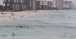 Beachgoers form human chain to save swimmers