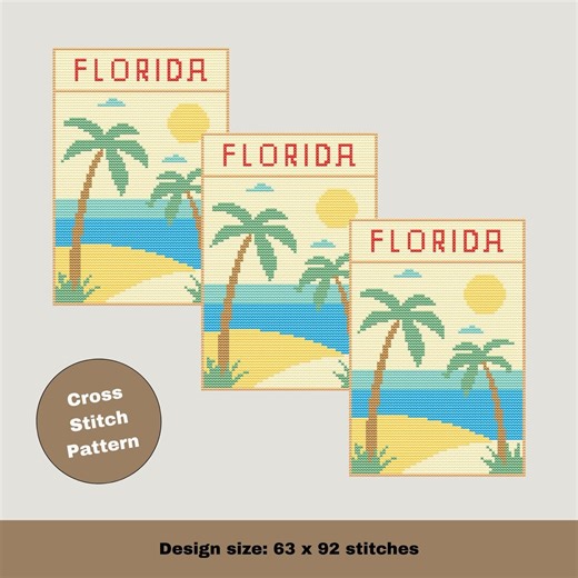 Florida Beach Cross Stitch Pattern Tropical Scene Hibiscus Pattern Keeper Compatible PDF Digital Download - Etsy