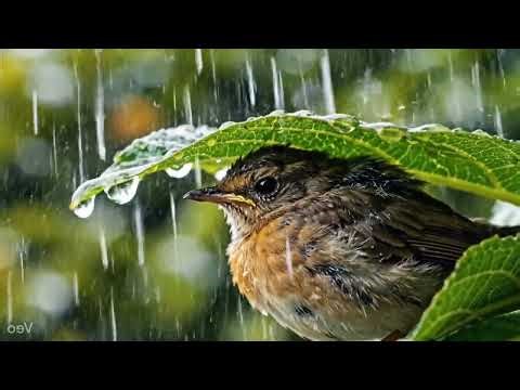 Small Bird Resting Under Leaf in Heavy Rain 🌧️ | Deep Sleep Sounds, Relaxing Nature Ambience