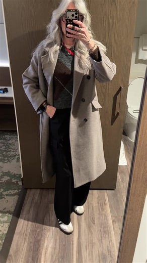 Business casual and comfy! #ootdover50 #womenover50 #midlifewomen #outfitinspo #fyp @ZARA coat and sweater @adidas Samba