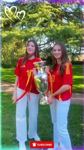 Princess Leonor & Sofia Hold the Euro Trophy! 🏆 #PrincessLeonor #leonorsofia #Euro2024 #royalfamily